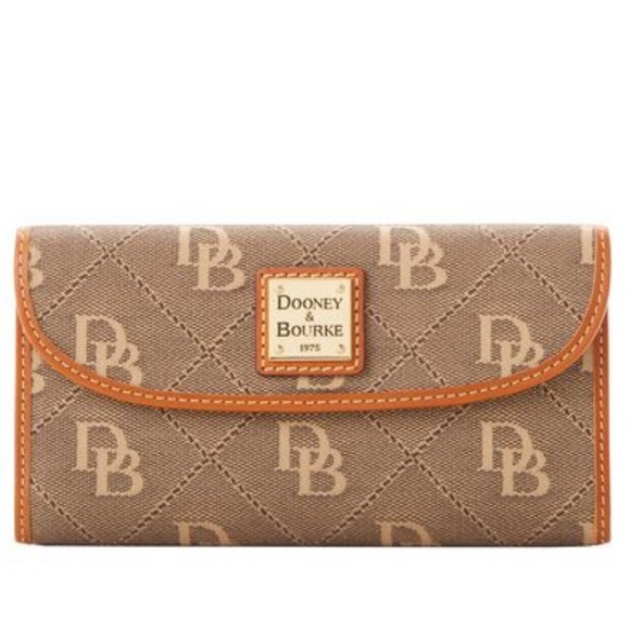 Dooney & Bourke Handbags - Dooney & Bourke Maxi Quilt Continental Clutch Wallet Brown Tan Leather Trim
